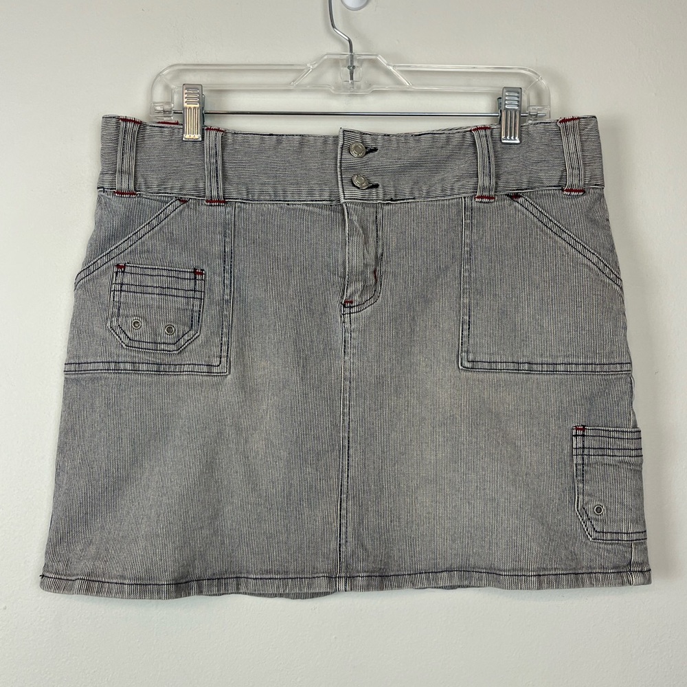 Vintage Y2K OLD NAVY Mini Denim Cargo Skirt Cotton Striped Size 10